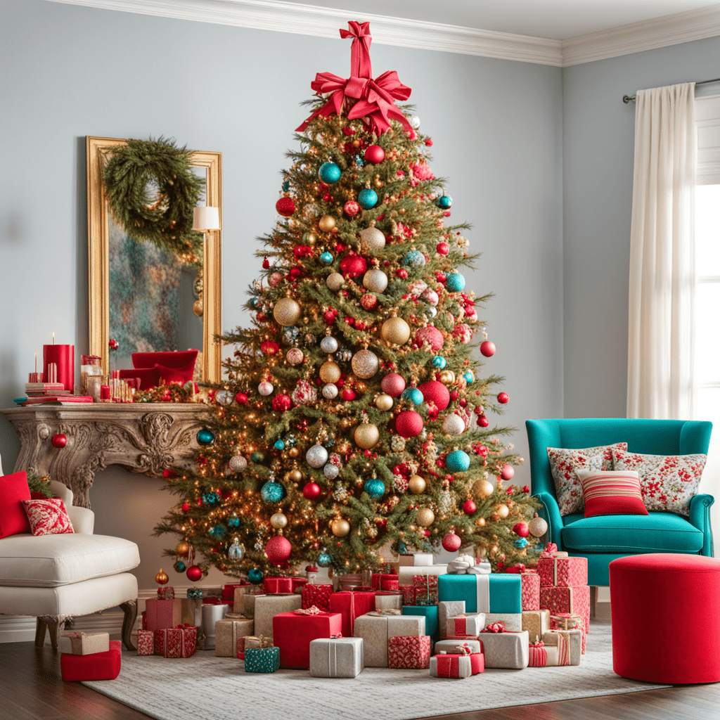 Christmas tree with colorful ornaments.