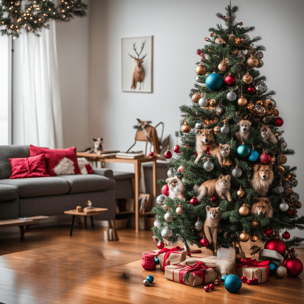 Christmas tree having animal toys.