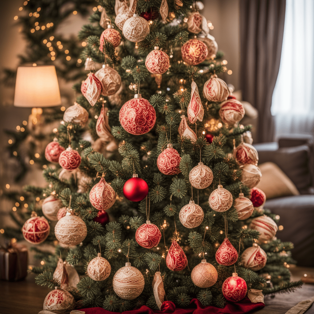 Christmas tree with hand made paper crafts.