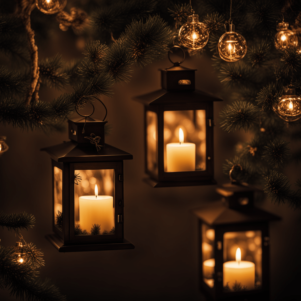 Candles and lanterns nested among branches. 