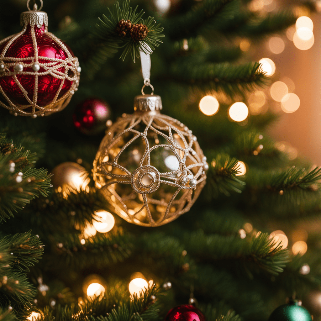 Christmas tree with glass baubles.