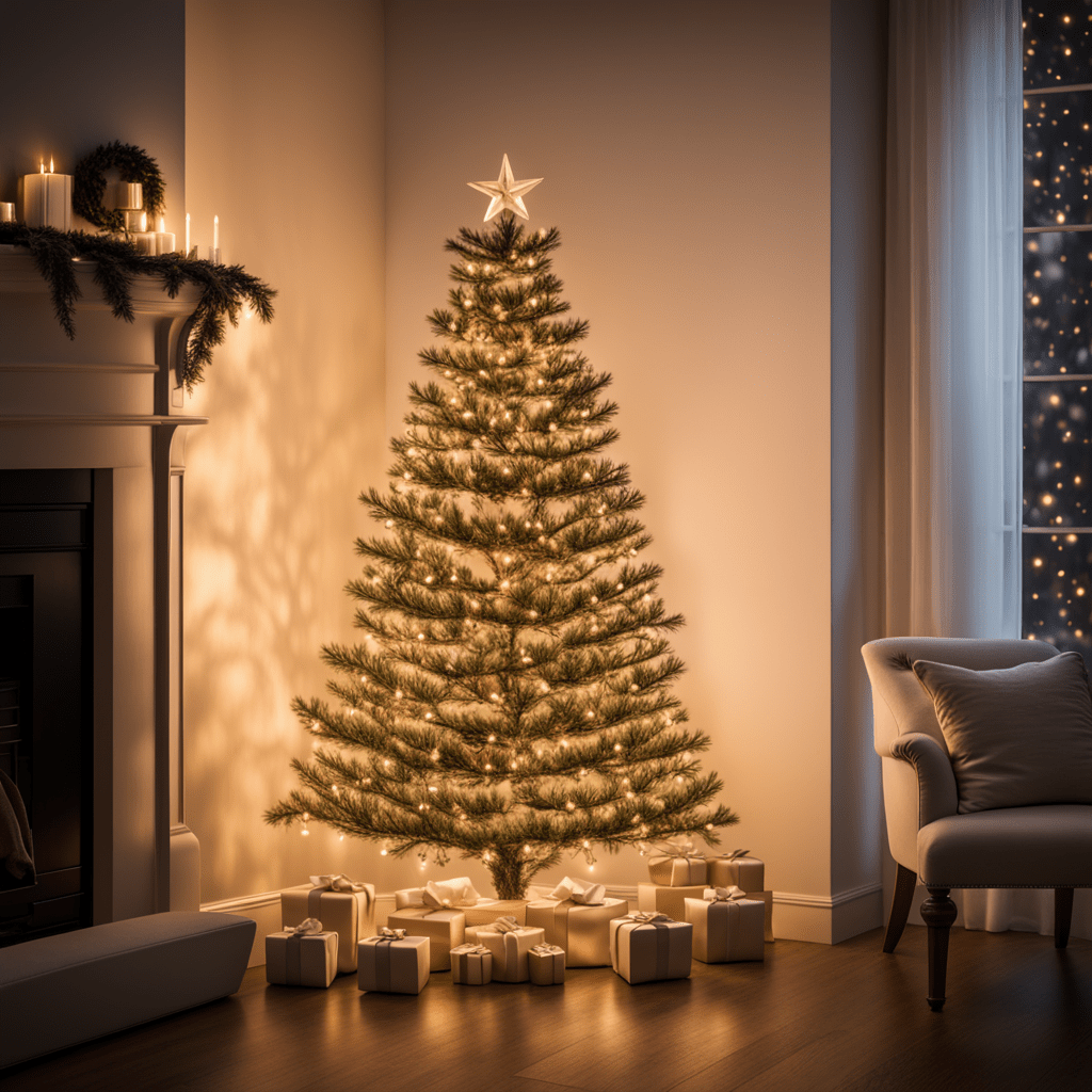 Christmas tree with white lights.