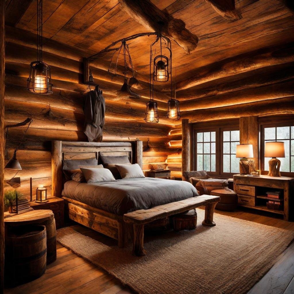 a western bedroom with lighting illusions.