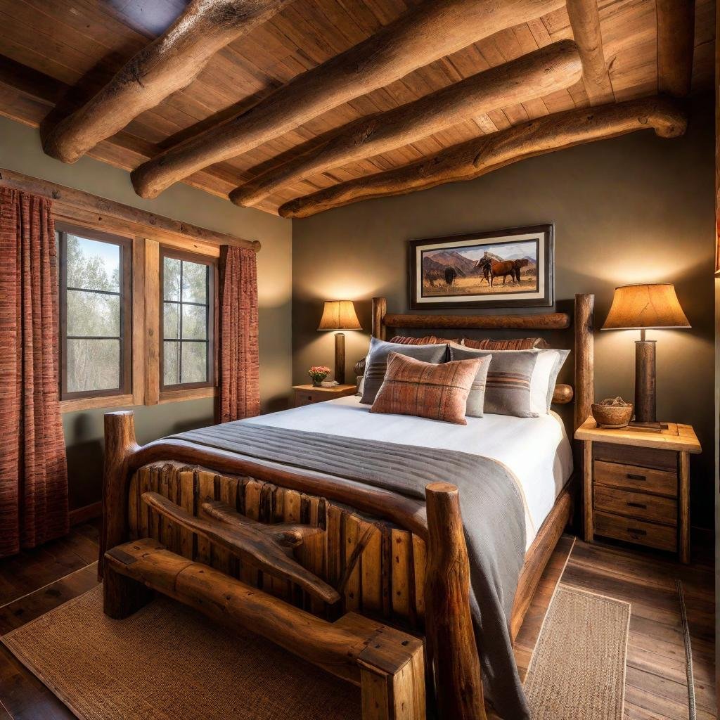 western bedroom ideas with rustic retreat having cowboy comfort.