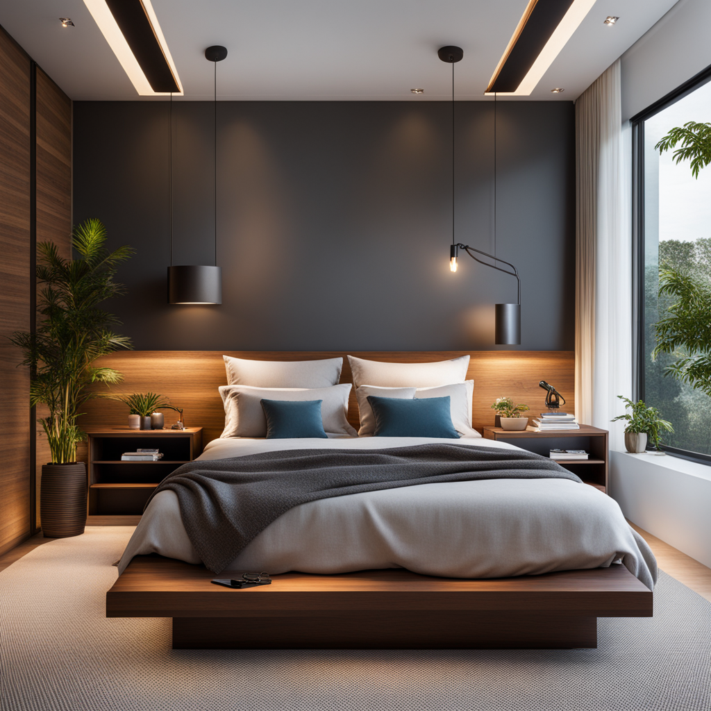 A well-lit small bedroom featuring smart lighting choices such as wall sconces and bedside lamps. The adjustable lighting creates a cozy ambiance, enhancing the overall mood of the room.