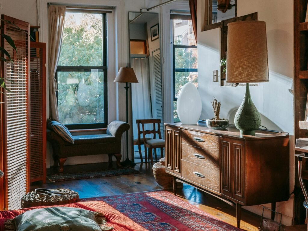 A vintage cabinet placed in living room for home interior decoration.