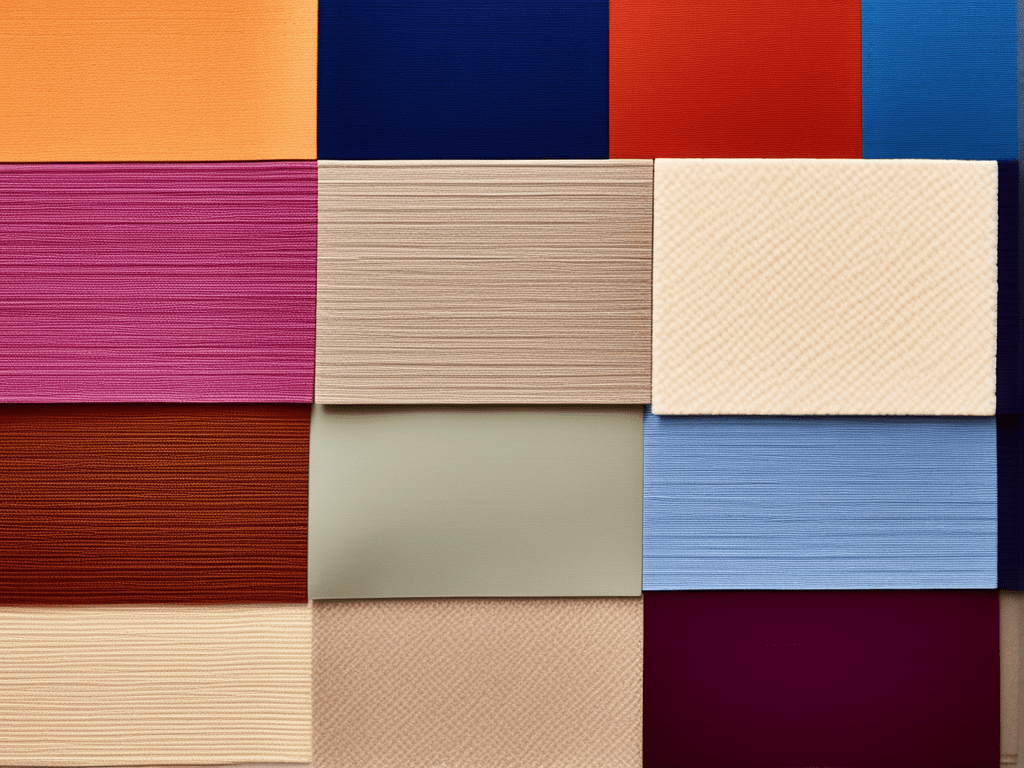 Various swatches of rug materials, showcasing the different textures and rugs fabric.